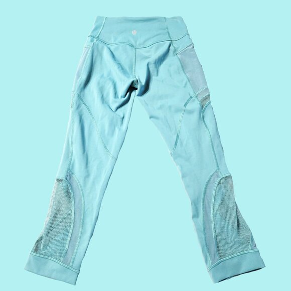 Lululemon Athletica Sz 4 Women Turquoise  Forget The Sweat Crop Capri Leggings - Picture 2 of 5